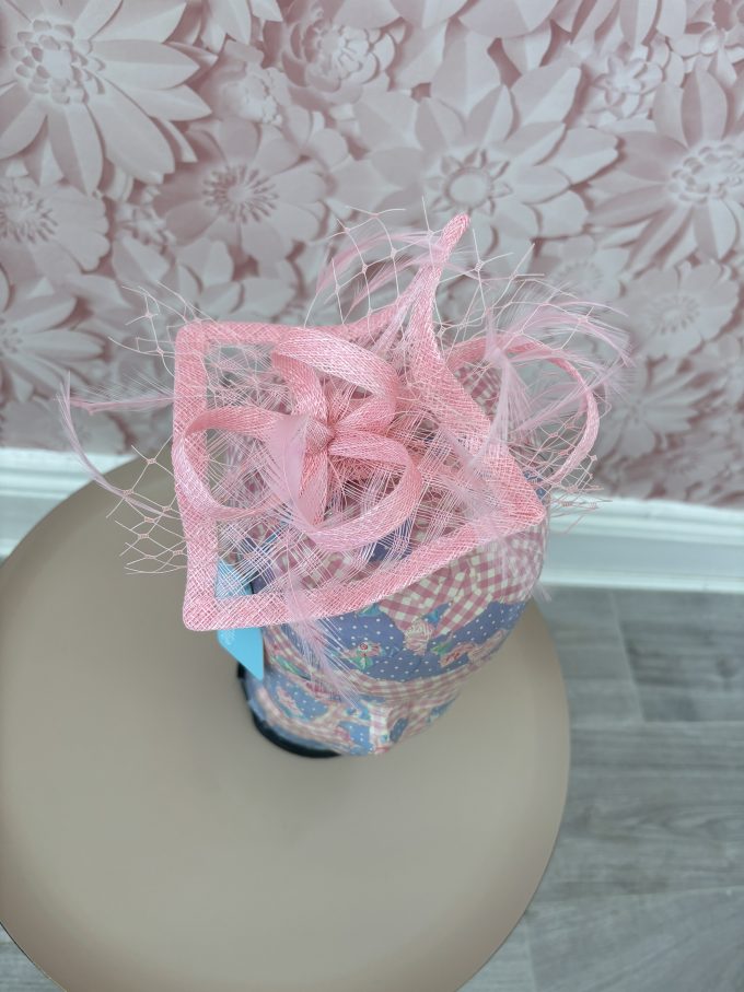 Pink Elegant Fascinator with Veil and Feather Detail