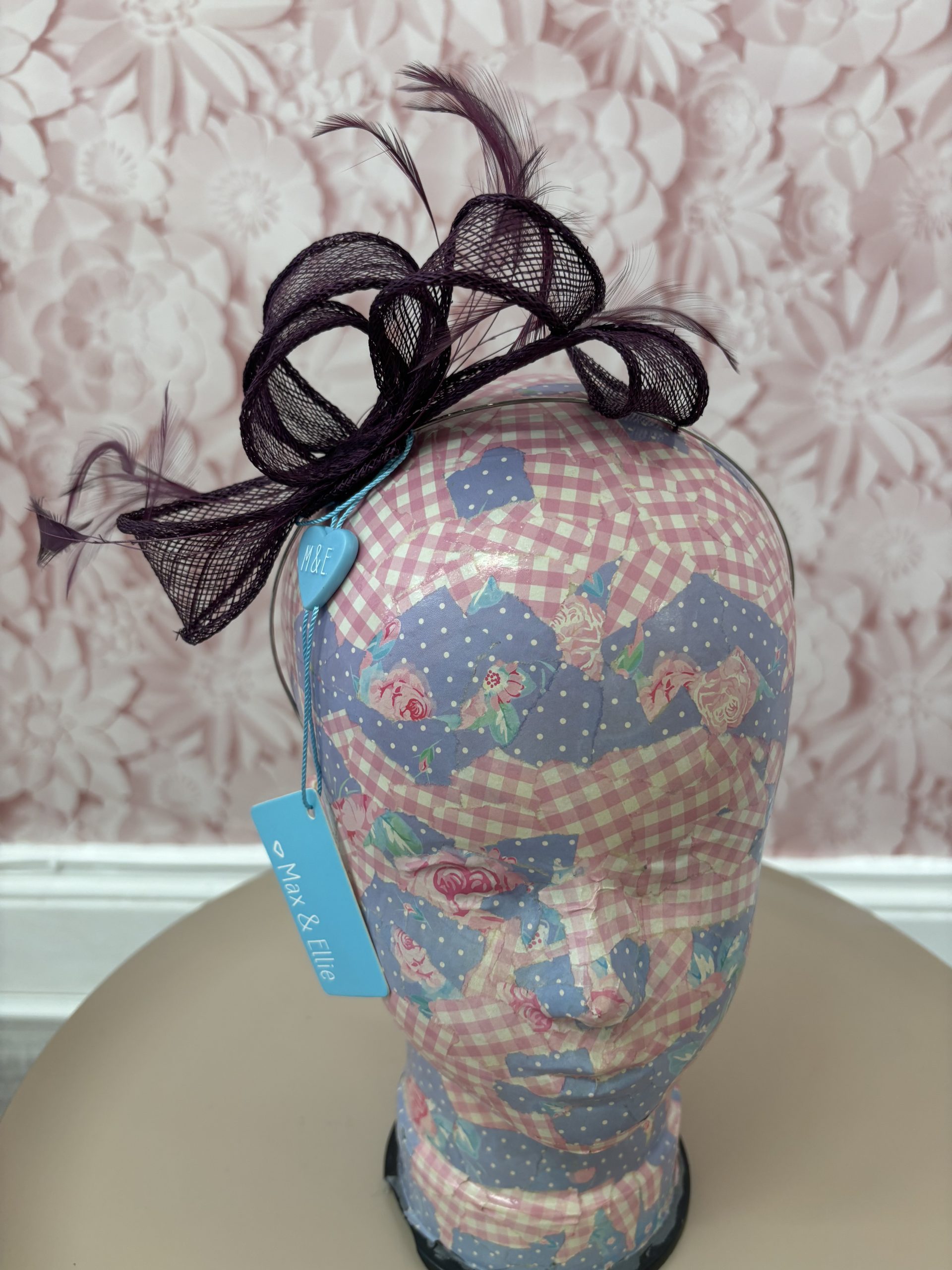 Navy Max & Ellie Fascinator with Sinamay Loops & Feather Detail -H01