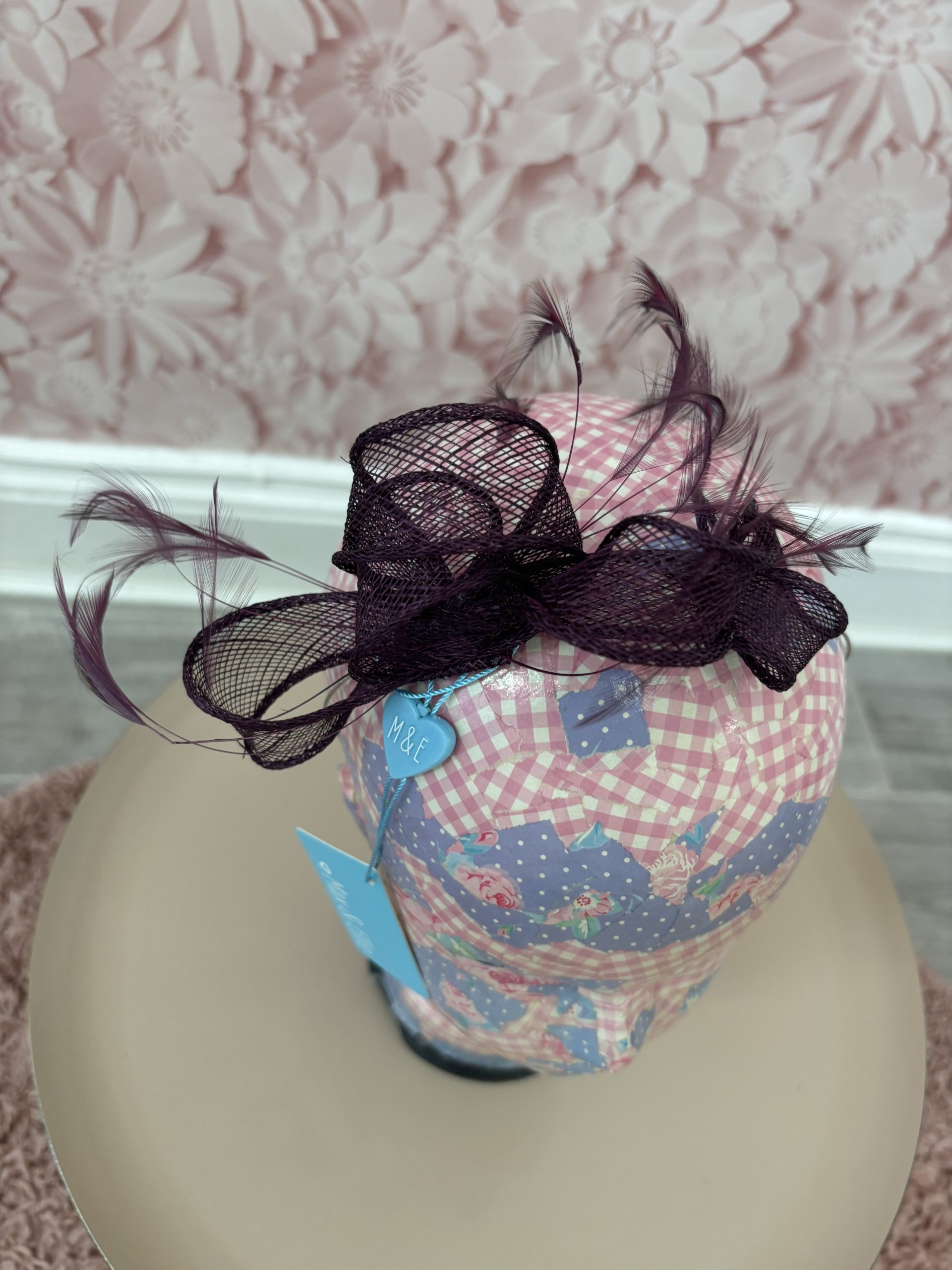 Navy Max & Ellie Fascinator with Sinamay Loops & Feather Detail -H01