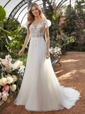 Pronovias Elegia Wedding Dress – Size 14  A-Line Tulle Bridal Gown