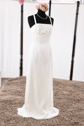 Pipa Satin Wedding Dress with Beaded Bodice – Size 10 – WD004