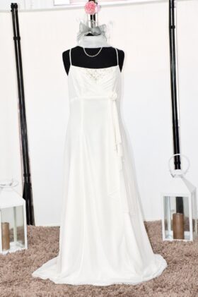 Special Day Ivory Chiffon A-Line Wedding Dress with Beaded Neckline – Size 12 – WD009