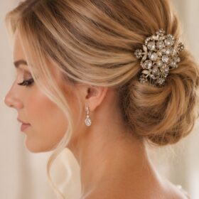 Bridal Crystal Floral Hair Comb – Side View