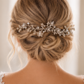 Crystal Blossom Bridal Hair Vine – Back of Bun