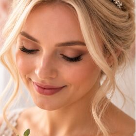 Flower Bridal Tiara – Bride wearing floral tiara